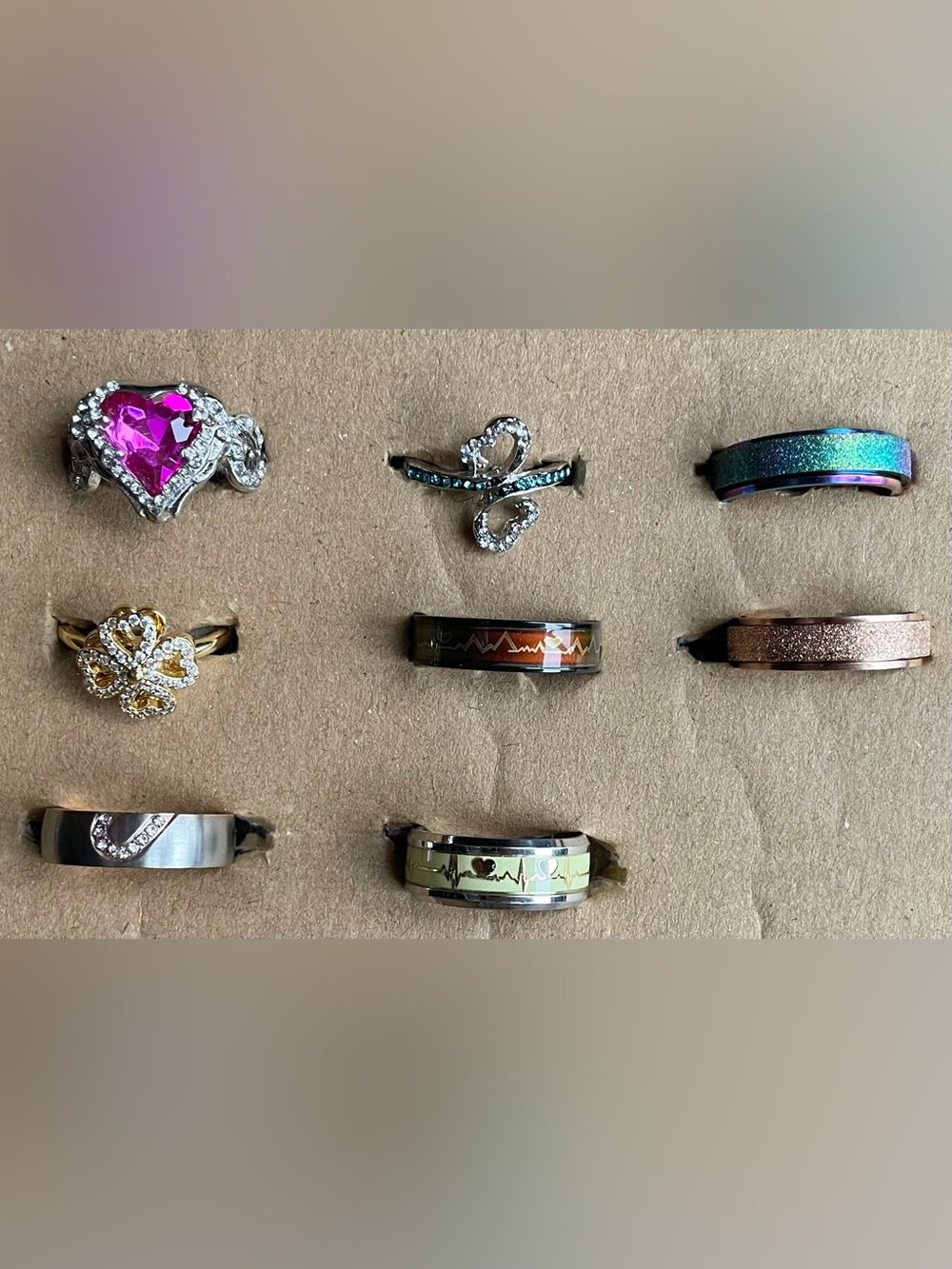 Women's Ring Mega Lot 8 Pc Size 8 Glow In The Dark Mood Spinner Clover